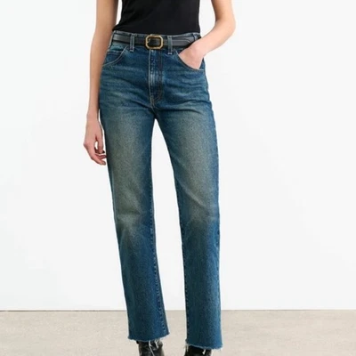 Jeans feminino Nili Lotan Calla perna reta Simon Wash 100% algodão novo sem etiquetas tamanho 24 - Imagem 1 de 4