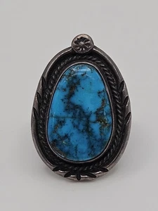 Vintage Native American Sterling Silver Blue Turquoise Ring Size 9 - Picture 1 of 13
