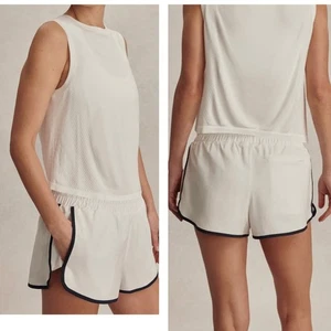 NEW VARLEY Arlington Running Shorts in White Navy Contrasting Trim Liner Large - Picture 1 of 7