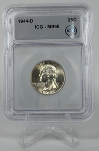 1944-D Washington Quarter MS66 ICG DDO DDR Error 90% Silver Toned - Picture 1 of 8
