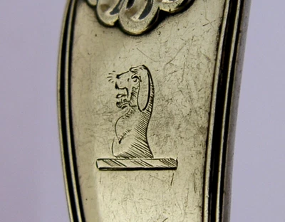 ENGLISH ANTIQUE STERLING SILVER HAIGH FAMILY CRESTED SUGAR SIFTER SPOON 1846 - Image 1 of 4