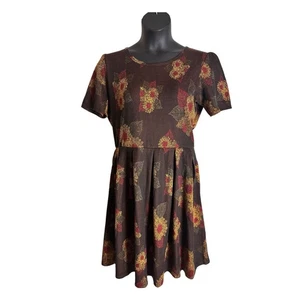 Vestido patinador floral con bolsillos LulaRoe para mujer talla grande 3x - marrón/rojo/amarillo - Imagen 1 de 5