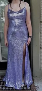 Windsor Kellie Formal Sequin Lace Up Prom Dress Slit Side Lavender Medium M - Picture 1 of 14