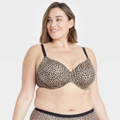 Auden Women's Superstar Lightly Lined T Shirt Bra Brown Leopard Print Size 46DD - Image 1 of 4