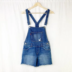 Levi’s Girls Denim Overall Shorts Jean Raw Hem Medium Blue 14 Regular Shortalls - Picture 1 of 7