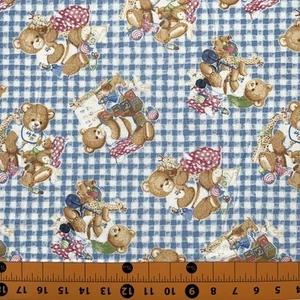 Flannel Fabric | Fabric Traditions Baby Bear Toss on Blue Plaid Print | YARD - Picture 1 of 1