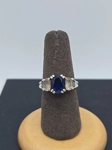 Anillo vintage de plata de ley y piedras preciosas azules talla 6,5 - Imagen 1 de 7