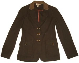 Vintage SUSANNE VON DORNBERG braune Schurwolle Leder Reitjacke Blazer 36/S - Bild 1 von 9