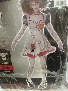 Erwachsene VooDoo Puppe Kostüm groß 10-12 Kleid Kragen Strumpfhose schwarz Magic Bad Vibes - Bild 1 von 4