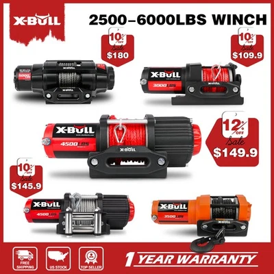 X-BULL 12V ATV Winch Kit 3000LB 4500LB 5000LB Synthetic Steel UTV Electric Winch - Image 1 of 4