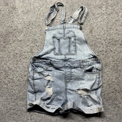 Maurices Denim Jean Overall Shorts Womens Medium Blue Light Wash - Image 1 of 4