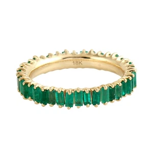 Emerald Band Ring 18K Yellow Gold Natural Green Gemstone Fine Jewelry for Women - Picture 1 of 6