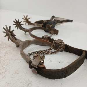 Antike Gänsehals Sporen 3 Stück mit Riemen - Vintage Western Cowboy Ausrüstung - Bild 1 von 16