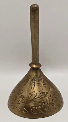 Vintage Small Etched Brass Hand Bell 3" Tall India - Image 1 of 4