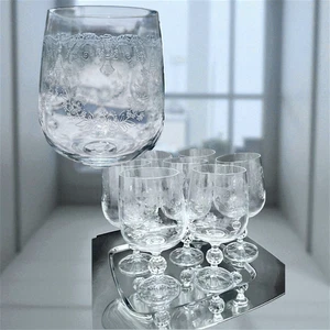 Import Assoc Cascade Bohemia Crystal Etched Bells Wine Goblets (7) - Picture 1 of 7
