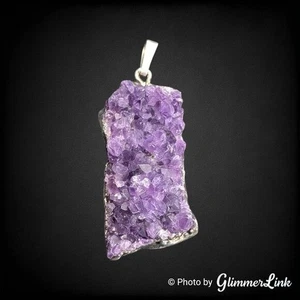 Brazil Raw Amethyst Druzy Crystal February Birthstone Silver Plated Pendant - Picture 1 of 7
