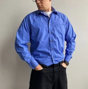 Vintage 90s Yves Saint Lauren YSL Men’s Blue Shirt Size M(slim-fit) - Picture 1 of 14