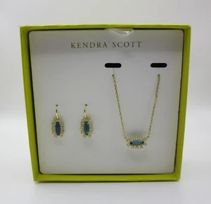 Kendra Scott Emma Necklace & Drop Earring Set Blue Glass Gold New in Gift Box - Picture 1 of 7