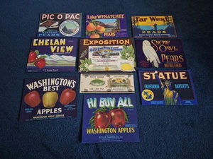 Antique ORIGINAL LOT of 10 apple fruit vegetable lithograph advertising labels - Picture 1 of 6