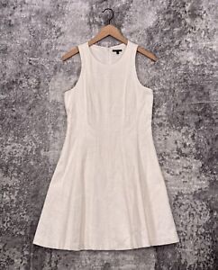 Theory Dress 8 Womens White Tweed Sleeveless A Line Fit Flare