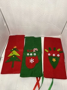 Wine Bottle Bags Felt Gift Bags Carrier Christmas Set Of 3 Small Gift Bag - Picture 1 of 5