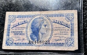 SPANIEN 50 CENTIMOS GEBRAUCHTER ZUSTAND PAPIERGELD 1937 - Bild 1 von 2