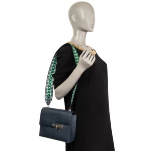 63585 auth HERMES Bleu Nuit Epsom VERROU 21 STRAP Shoulder Bag Palladium - Picture 1 of 8