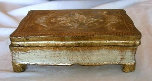 SCATOLA PORTAGIOIE VINTAGE ITALIANA ORO FIORENTINO TOLE LEGNO HOLLYWOOD REGENCY - Foto 1 di 10