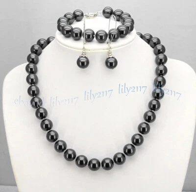 Juego de aretes collar cuentas redondas perlas concha del mar del sur 8/10/12 mm 18"" Foto 1 de 4