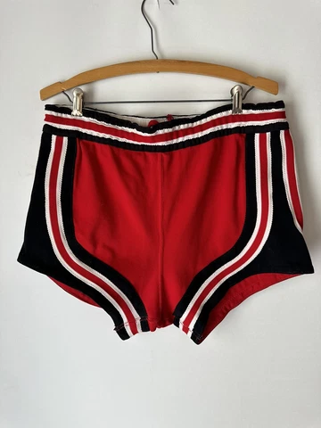 Vintage Rich Knit Athletic Uniforms Oshman's 36 Basketball Shorts Red Black Cover