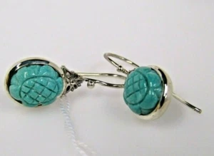 Artisan Crafted Sterling Carved Turquoise Earrings - Picture 1 of 5