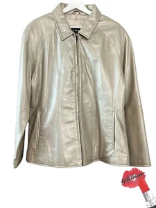 Wilsons Leather Jacket Women XL Beige Pearl Cream Full Zip Pockets Shiny Y2K - Bild 1 von 16