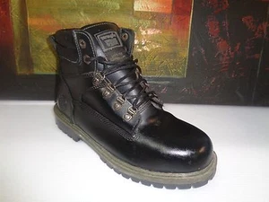 Bota de trabajo Wrangler vintage punta de acero para hombre talla 9,5 D cuero negro - Imagen 1 de 8