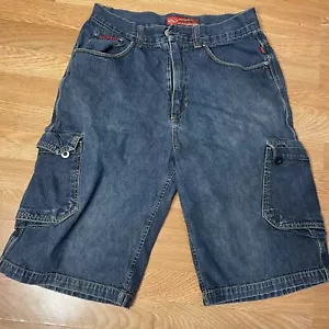 Vtg Vans Y2K Mens Shorts 33 Cargo Dark Wash Denim Button Closure - Picture 1 of 8