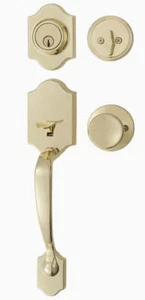 Amazon Basics Handleset with Tulip Knob - Single Cylinder - Polished Brass - Picture 1 of 4