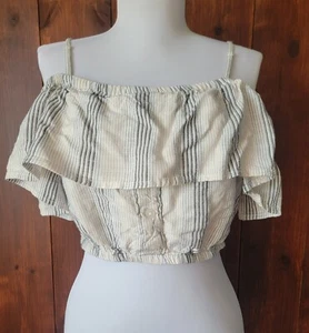 Volcom Women S Off Shoulder Crop Top White Stripe “True to This” Boho Festival - Picture 1 of 11