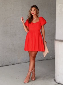 VICI Women's Love Eternally Plisse Puff Short Sleeve Mini Dress Size S -Red NWOT - Picture 1 of 2