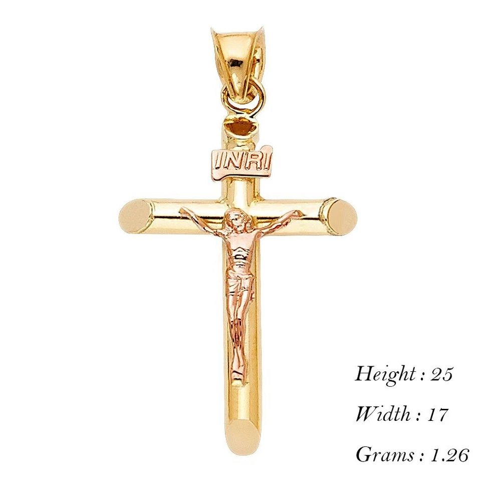 Colgante Crucifijo Cruz INRI Oro Rosa Amarillo Pequeño Para Collar Cadena Foto 1 de 1