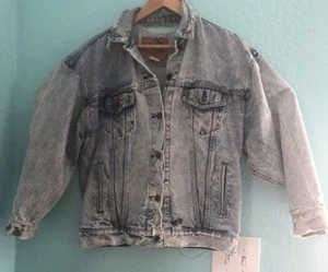 Vintage Levi's Acid Wash Ripped Beat Jean Denim Trucker Jacke 80er USA Pins Med - Bild 1 von 11