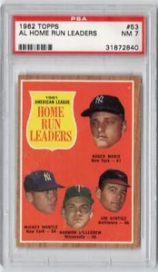 1962 Topps Al Home Run Leaders Maris/Mantle/Killebrew/Gentile #53 PSA 7 - Picture 1 of 2