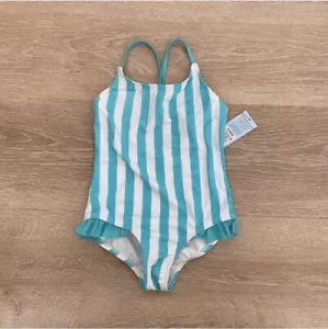 Cat & Jack Girls Teal Striped One Piece Swimsuit Bathing Suit S(6/6X) New - Picture 1 of 4