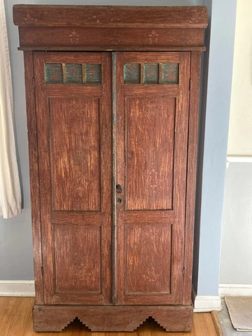 Antique Rustic Anglo Indian Almirah Armoire Storage Cabinet 2 Shelves Cover
