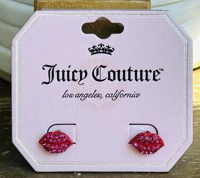 JUICY COUTURE Rhinestone Enamel Red Fuchsia Tiny Lips Kiss Stud Pierced Earrings - Image 1 of 4