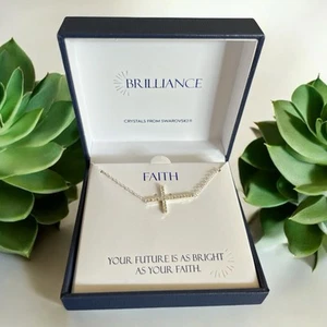 Swarovski Crystal Faith Necklace 18 Inch Fine Silver Plated - Picture 1 of 5