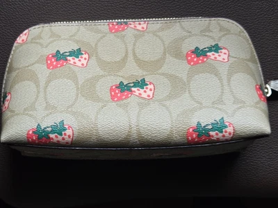 Coach Cosmetic Case 17 In Signature Canvas With Strawberry Print Style No. 93613 - Image 1 of 4