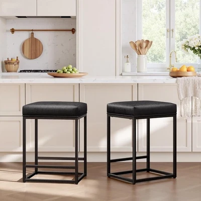 2er Barhocker PU Barstuhl Tresenhocker Barstühle Rückenloser Küchenstühle - Bild 1 von 4