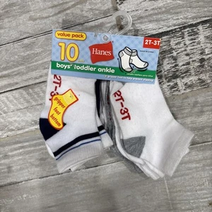 Hanes Toddler Boy Ankle Socks 10-Pack Lightweight S Stretch Gripper Bottom 2t 3t - Picture 1 of 3