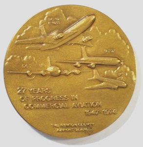 Gran Moneda Medalla de Bronce Aeropuerto de Cincinnati, 27 Años de Progreso, Aviación, 1974 - Imagen 1 de 3