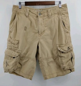American Eagle Cargo Shorts Longer Length Tan Khaki Mens 32 Y2K Safari Pockets - Picture 1 of 11