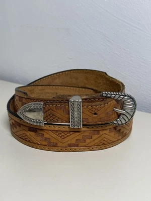 Cinturón Vintage Estilo Occidental Cuero Tostado Repujado 1.25" x 40" Talla 30 Hecho en EE. UU. Foto 1 de 4